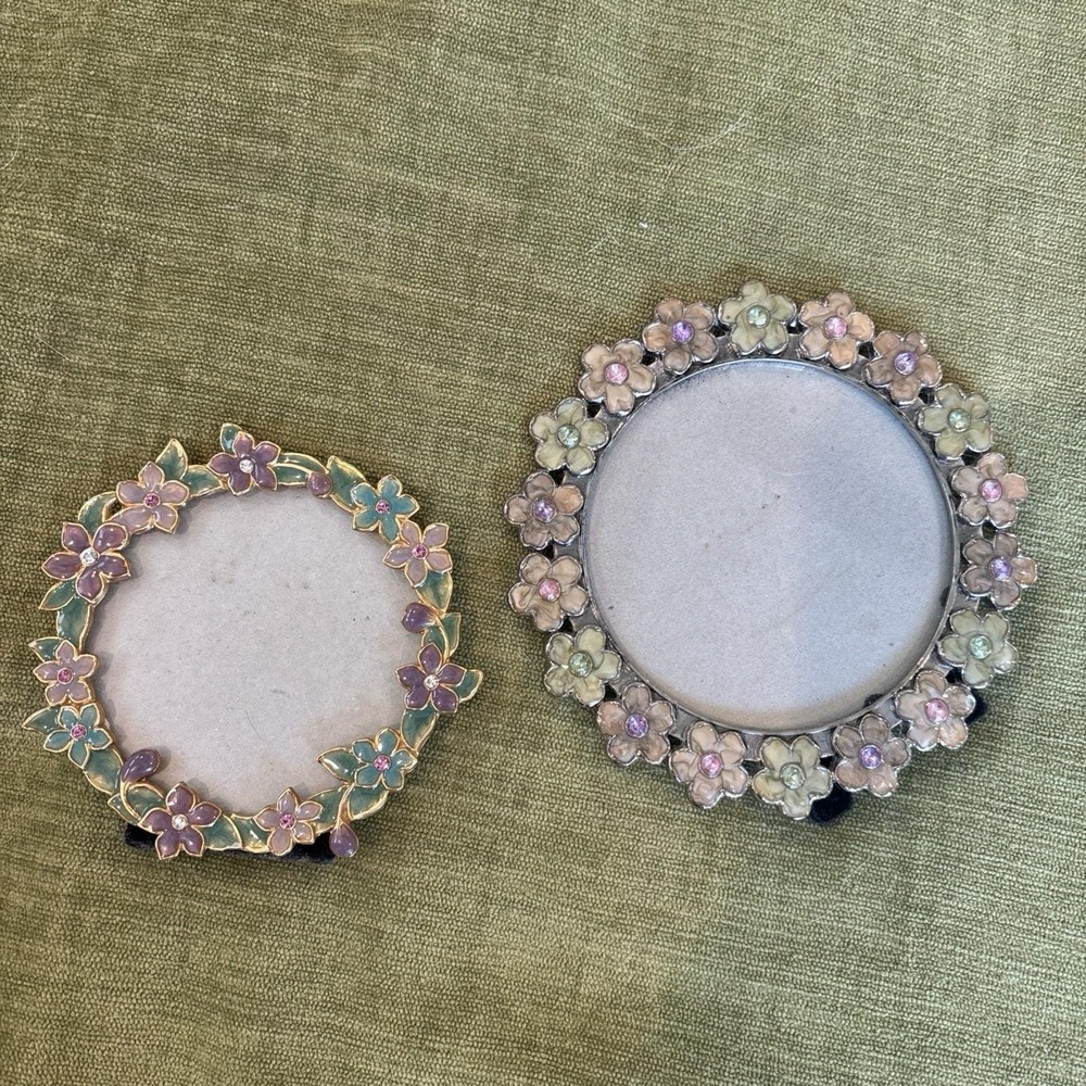 VTG 2001 Burnes of Boston Mini Circular Frames Flowers Rhinestones Feminine Cute